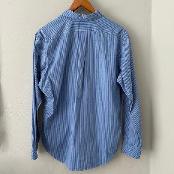 Ralph Lauren Classic Fit Long Sleeve Blue Striped Poplin Shirt, Size L - Picture 2 of 9